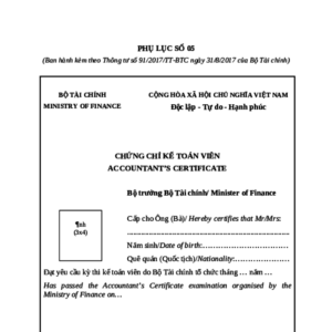 Mẫu chứng chỉ kế toán viên