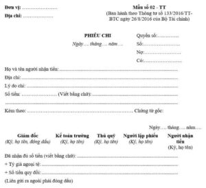 Mẫu phiếu chi kế toán theo Thông Tư 133