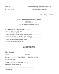 Mẫu quyết định bổ nhiệm kế toán trưởng chung