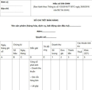 Mẫu sổ chi tiết bán hàng (S16-DNN)